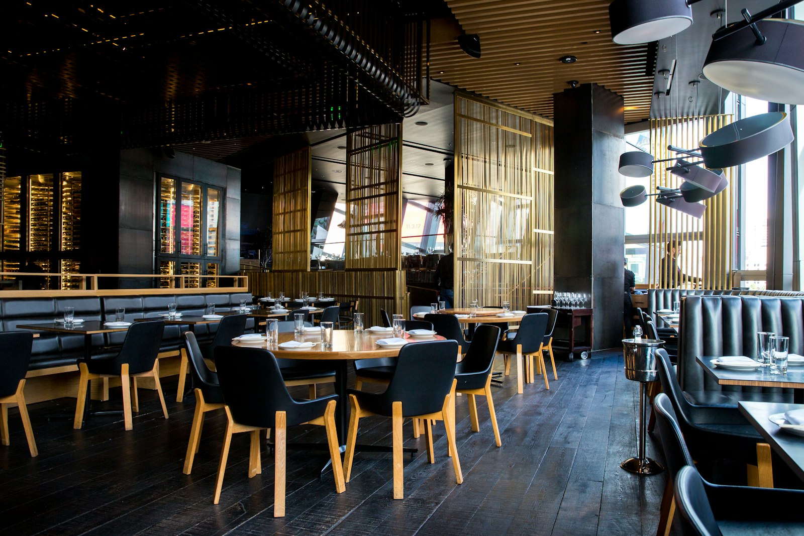 Restaurant dining room with set tables